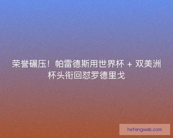 荣誉碾压！帕雷德斯用世界杯 + 双美洲杯头衔回怼罗德里戈