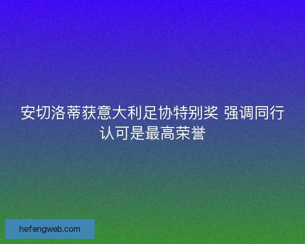 安切洛蒂获意大利足协特别奖 强调同行认可是最高荣誉