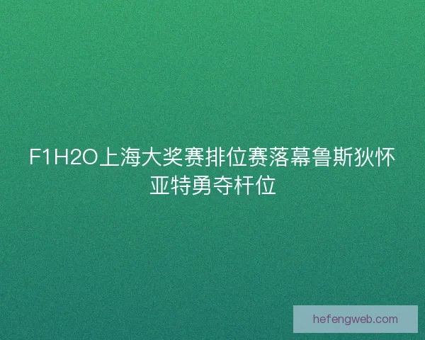 F1H2O上海大奖赛排位赛落幕鲁斯狄怀亚特勇夺杆位